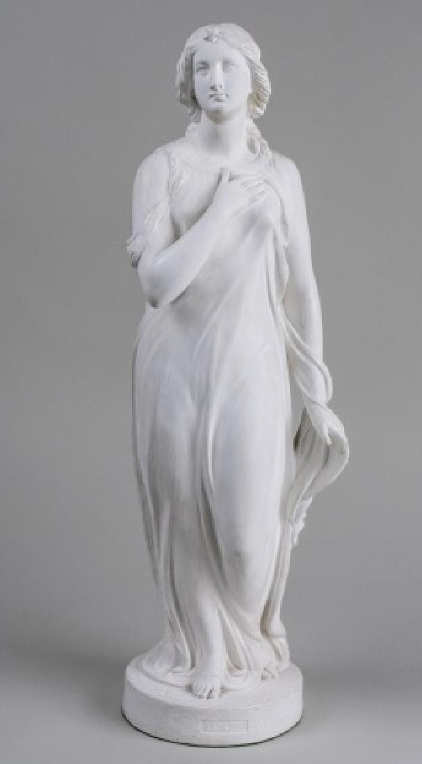 Copeland Figure: Circa 1860, titled "Beatrice", by Edgar Papworth. Height 21 3/4 inches. Notice to bidders: Condition reports and additional photographs are provided by request as a courtesy to our clients, as such an