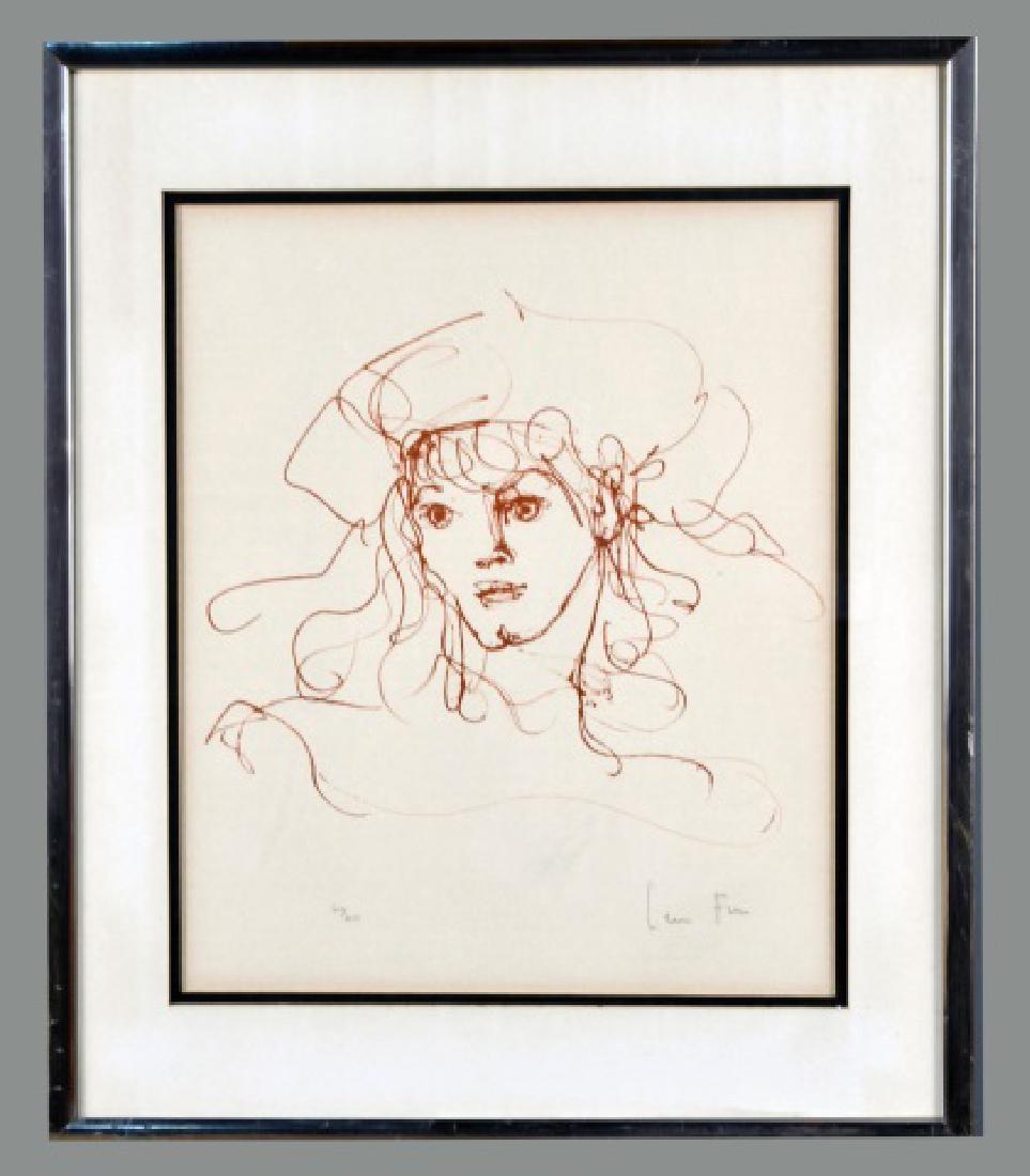 Leonor Fini (French, 1908-1996): Portrait of a woman. Lithograph. Signed (l.r.), editioned 60/60 (l.l.). Sight size 17 3/4 x 14 3/4. inches. Matted and framed. Notice to bidders: Condition reports and additional photographs are provi