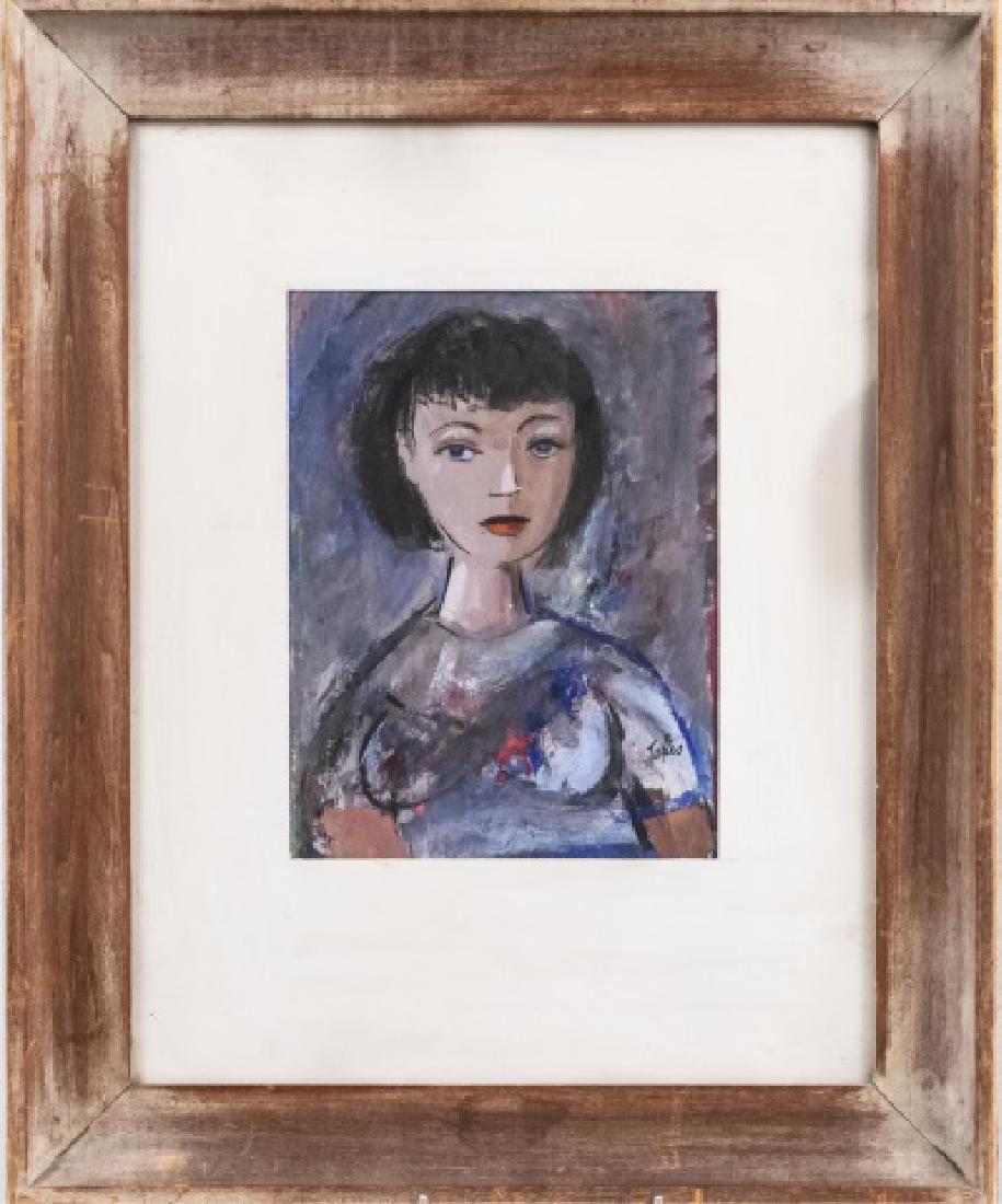 Takis Nicholas (American 1903-1965) *: Portrait of a young woman with bangs Oil on board Twentieth century Sight size , 8 x 6 inches Frame size, 17 x 14 inches Notice to bidders: Condition reports and additional photographs are provided by