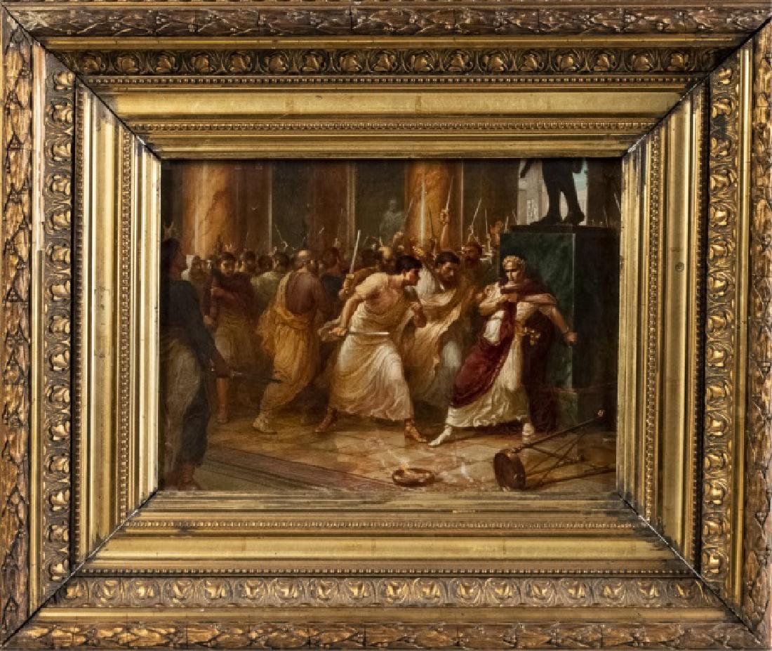 William H Sullivan (English 1836-1908) *: Et tu Brute (Death of Caesar) Oil on canvas, 1888 Sighed WH Sullivan RCA on the recto at lower right Canvas height, 10 x 14 1/2 inches Framed Provenance: Litchfield County Auctions, July 22nd, 2015 An