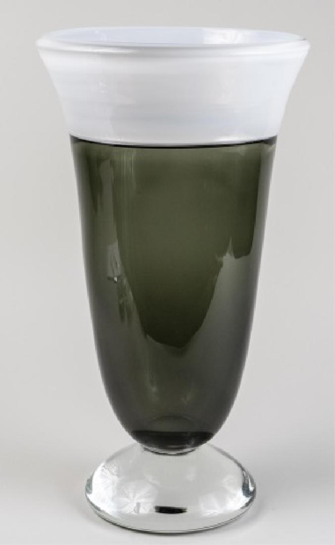 Abby Modell Art Glass Tall Incalmo Vase *: Grey and white two tone vase Height 20 inches Notice to bidders: Condition reports and additional photographs are provided by request as a courtesy to our clients, as such any condition report is only