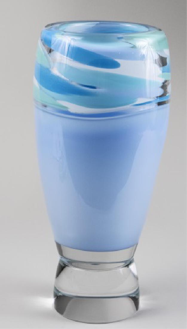 Abby Modell Art Glass Ellipse Vase *: Seafoam swirl decoration Height 17 inches Notice to bidders: Condition reports and additional photographs are provided by request as a courtesy to our clients, as such any condition report is only an