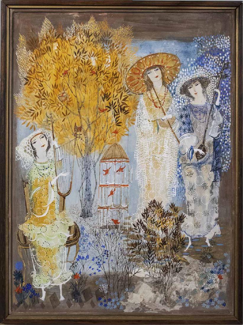 Gertrude Barrer (American, 1921 - 1992): Three Graces. Oil on canvas. Signed at lower left. Canvas size, 29 x 22 inches. Notice to bidders: Condition reports and additional photographs are provided by request as a courtesy to our clients, as