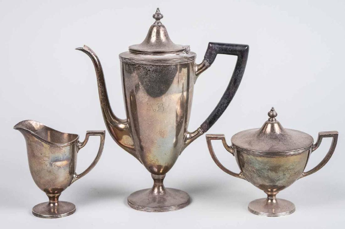 Tiffany & Co, Sterling Silver Coffee Set: Comprising a coffee pot, milk jug and sugar bowl. Coffee pot, height 9 1/2 inches, total 1000 grams. Provenance: From the Estate of Robert Sauers of New York and Philadelphia. Notice to bidders: Condi