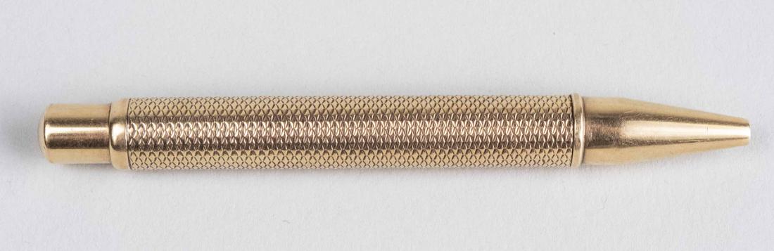 Gold Mechanical Pencil: 14k yellow gold, monogrammed Charles I Sauers, 1216 N Broad St., Philada". Length 3 /4 inches. Provenance: From the Estate of Robert Sauers of New York and Philadelphia. Notice to bidders: Condition r
