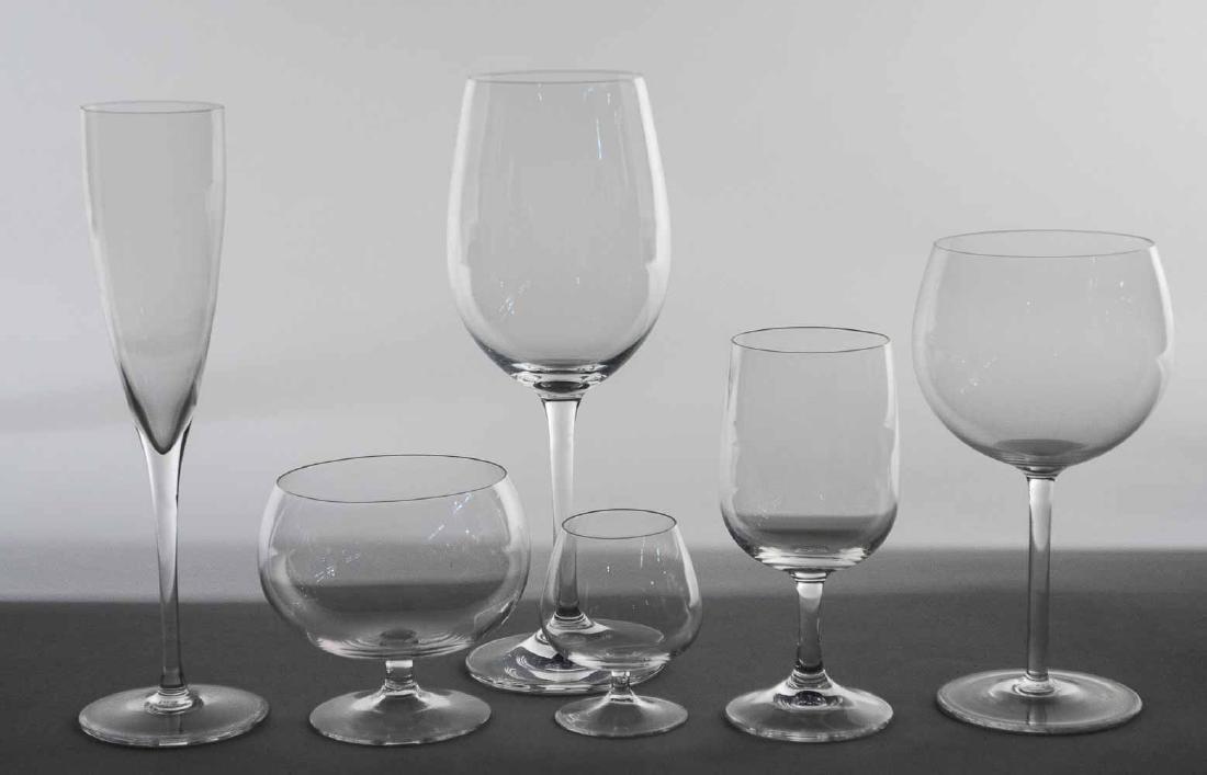 Stemware Service: Approximately sixty pieces, including water goblets, champagne flutes, snifters, wine glasses, etc. Water goblet, height 9 3/8 inches. Notice to bidders: Condition reports and additional photographs a