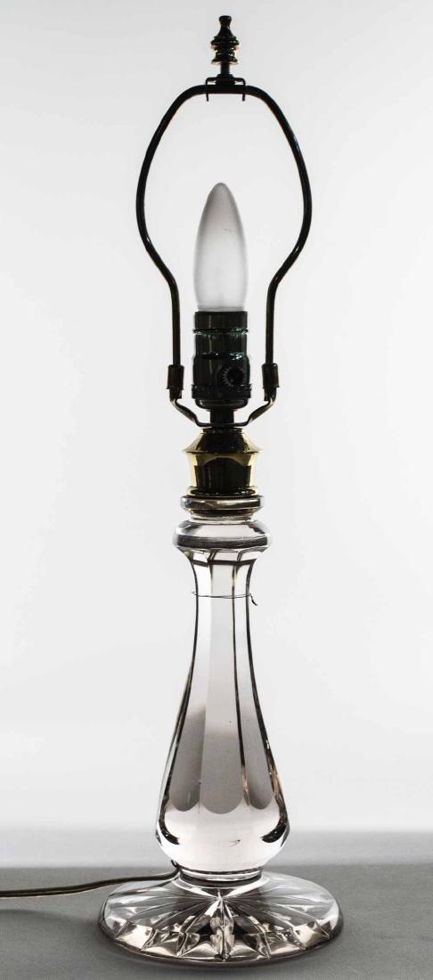 Glass Table Lamp: Single light tapered columnar lamp on a circular foot. Base height 11 3/4 inches. Notice to bidders: Condition reports and additional photographs are provided by request as a courtesy to our clients, 