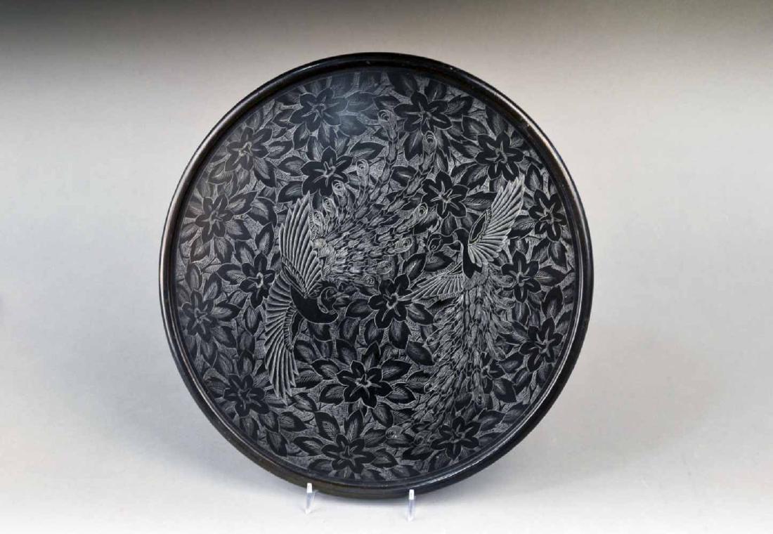 Asian Black Lacquer Round Tray (1 of 2)