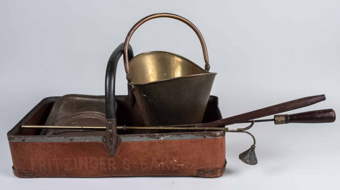 Brass Fireplace Bucket and Tools (1 of 1)