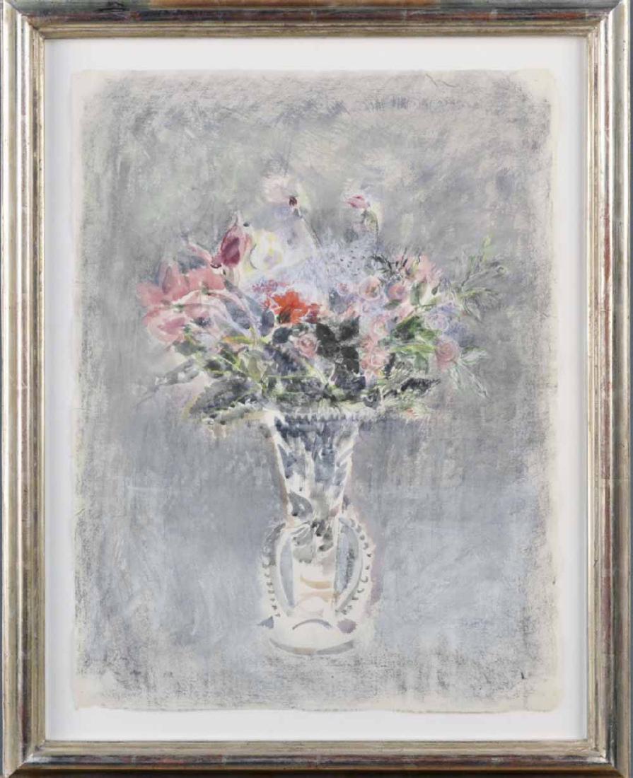 Anne Poor (American, 1887-1970): Floral Still Life of Pink Roses in a Tall Vase, 1983. Watercolor and pastel. Signed (LL). Measures 22 x 17 inches. Framed. Provenance: Previously in the collection of Robert C. Graham, Sr., by descent