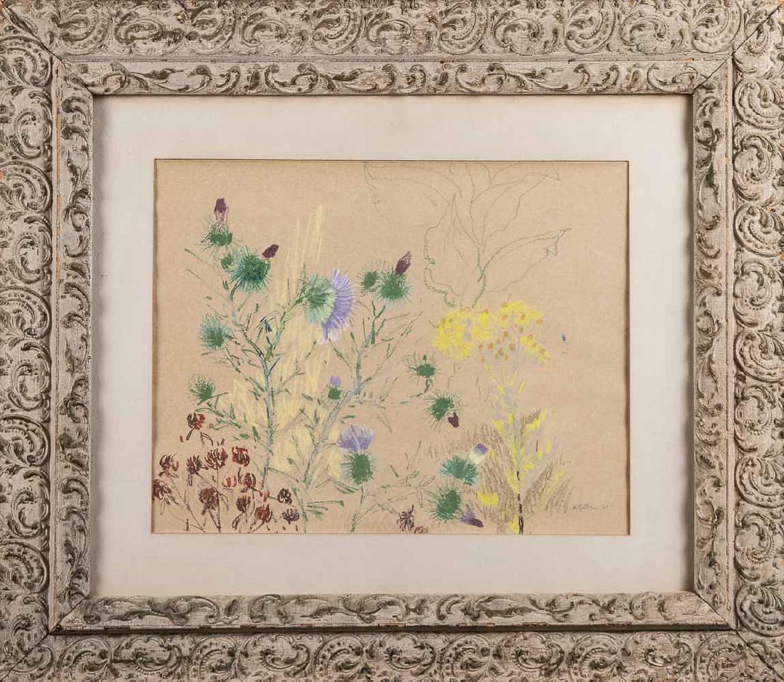 Andre Golbin (20th Century): Floral Still Life, oil pastel, signed lower right. Sight size, 14 1/2 x 18 1/2 inches. Notice to bidders: Condition reports and additional photographs are provided by request as a courtesy to our clie