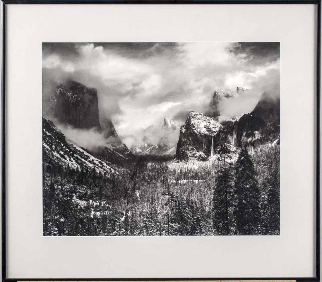After Ansel Adams (American, 1902-1984): Clearing Winter Storm, Yosemite Valley. Inkjet print, circa 21st century. Frame size 22 x 25 inches, sight size 15 x 19 inches. Matted and framed. Notice to bidders: Condition reports and additional p