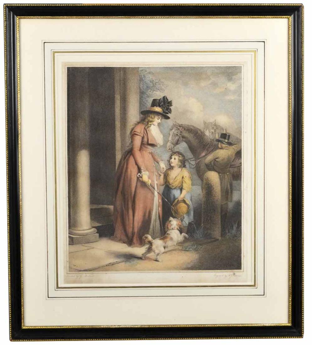Benjamin Duterreau (French, 1767-1851): Mother & Daughter. After G. Morland (British, 1763-1804). Engraving. Engraved by Benjamin Duterreau (French, 1767-1851). Sheet size 16 1/2 x 13 1/2 inches. Matted and framed. Notice to bidders: Condit
