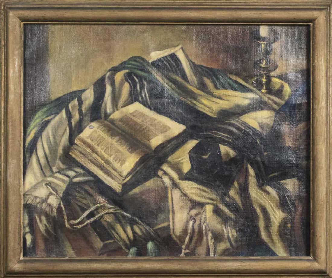 Frank Cohen Kirk (Russian/American, 1889 - 1963): Still Life. Oil on burlap, 1930s. Signed lower left. Society of Washington Artists and Pennsylvania Academy of Fine Arts exhibition labels on the verso. Canvas size 18 x 22 inches. Framed. Notice to b