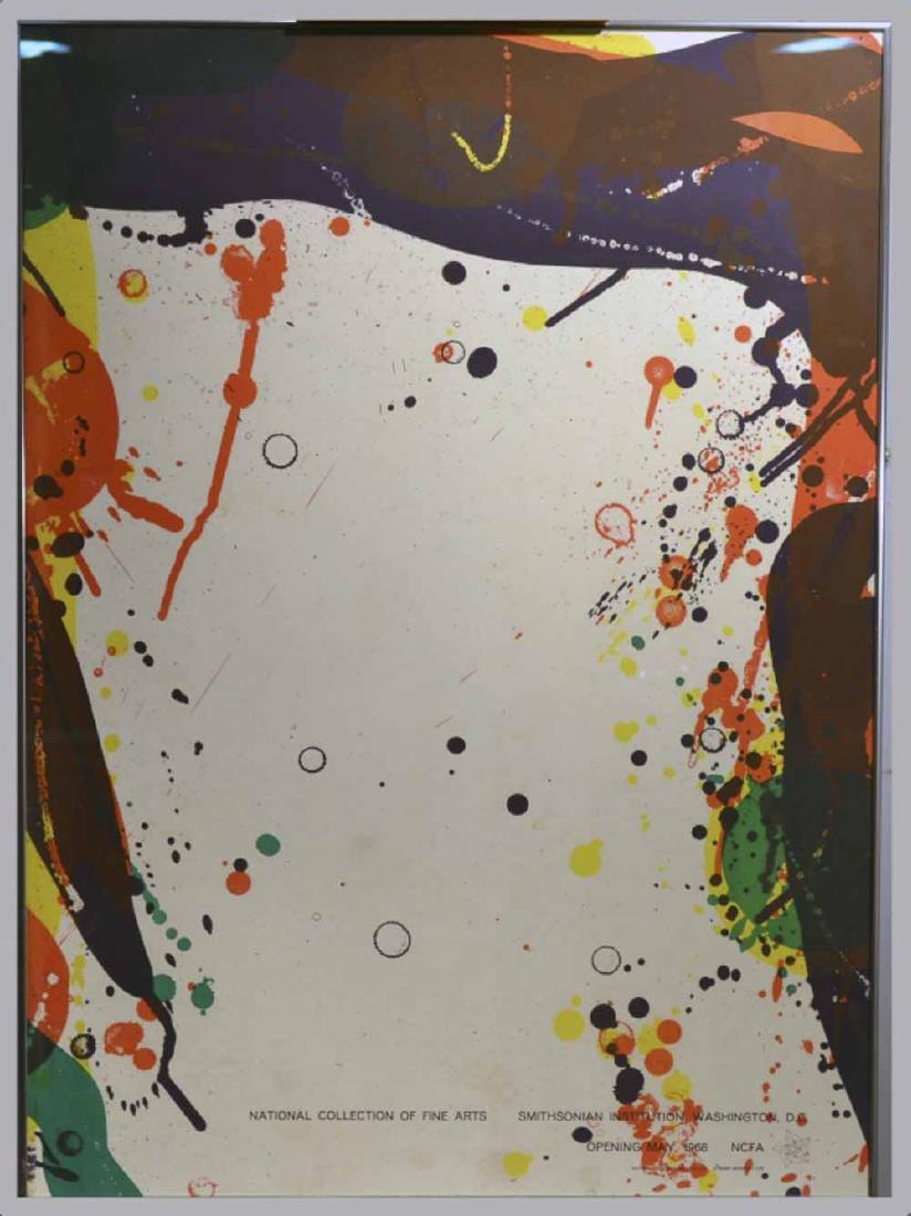 Sam Francis (American, 1923-1994): Smithsonian Poster. Offset Lithograph. Sight size 38 x 27 inches. Framed. Notice to bidders: Condition reports and additional photographs are provided by request as a courtesy to our clients, as such