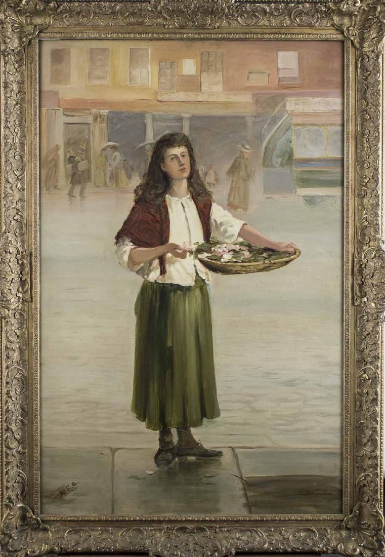Continental School (19th Century): Portrait of a Young Woman. Oil on canvas. Initialed M.C.A. (l.l.). Canvas size 40 x 26 inches. Framed. Notice to bidders: Condition reports and additional photographs are provided by request as a cour