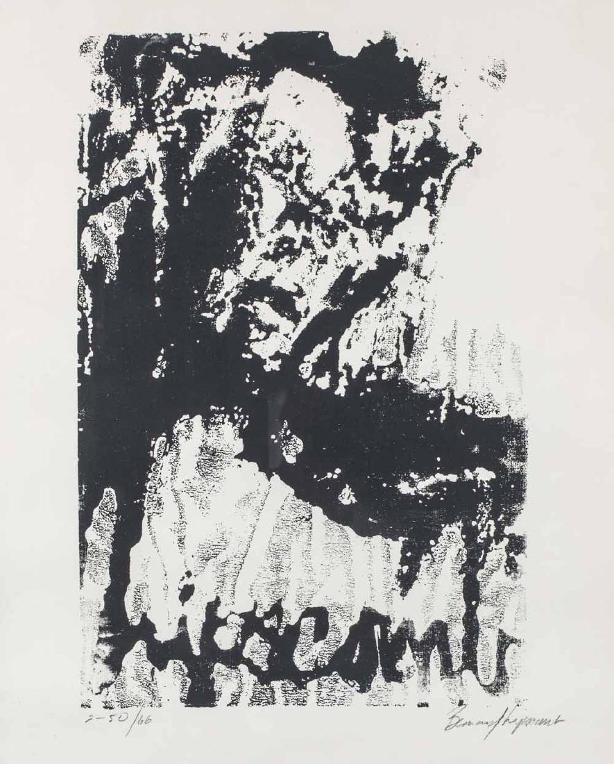 Bernard Lipscomb (American, 20th Century): Abstract. Lithograph. Signed (LR) and numbered 2-50/66 (LL). Sheet size 22 x 17.5 inches, frame size 24 x 20 inches. Framed. Notice to bidders: Condition reports and additional photographs are provide
