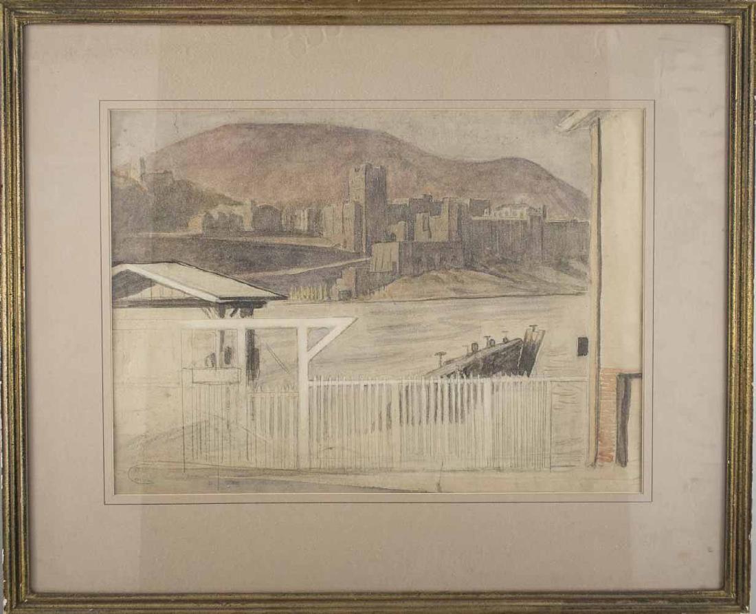 Kenneth Frazier (Am/Fr, 1867-1949): Study for West Point from Garrison on Hudson. Watercolor on paper. Labeled (Verso). Sight size 13 x 18 inches. Matted and framed. Notice to bidders: Condition reports and additional photographs are pr