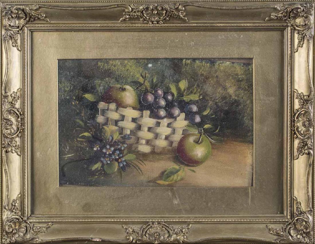 Continental School (19th Century): Fruit still life. Oil on paper. Sight size 7 1/2 x 11 1/2 inches. Matted and framed. Notice to bidders: Condition reports and additional photographs are provided by request as a courtesy to our client