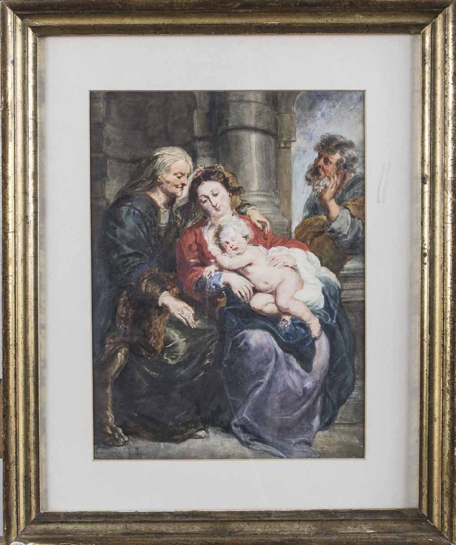 Continental School (19th Century): Mary with Jesus. Watercolor on paper. Sight size 12 1/4 x 9 inches. Matted and framed. Notice to bidders: Condition reports and additional photographs are provided by request as a courtesy to our clie