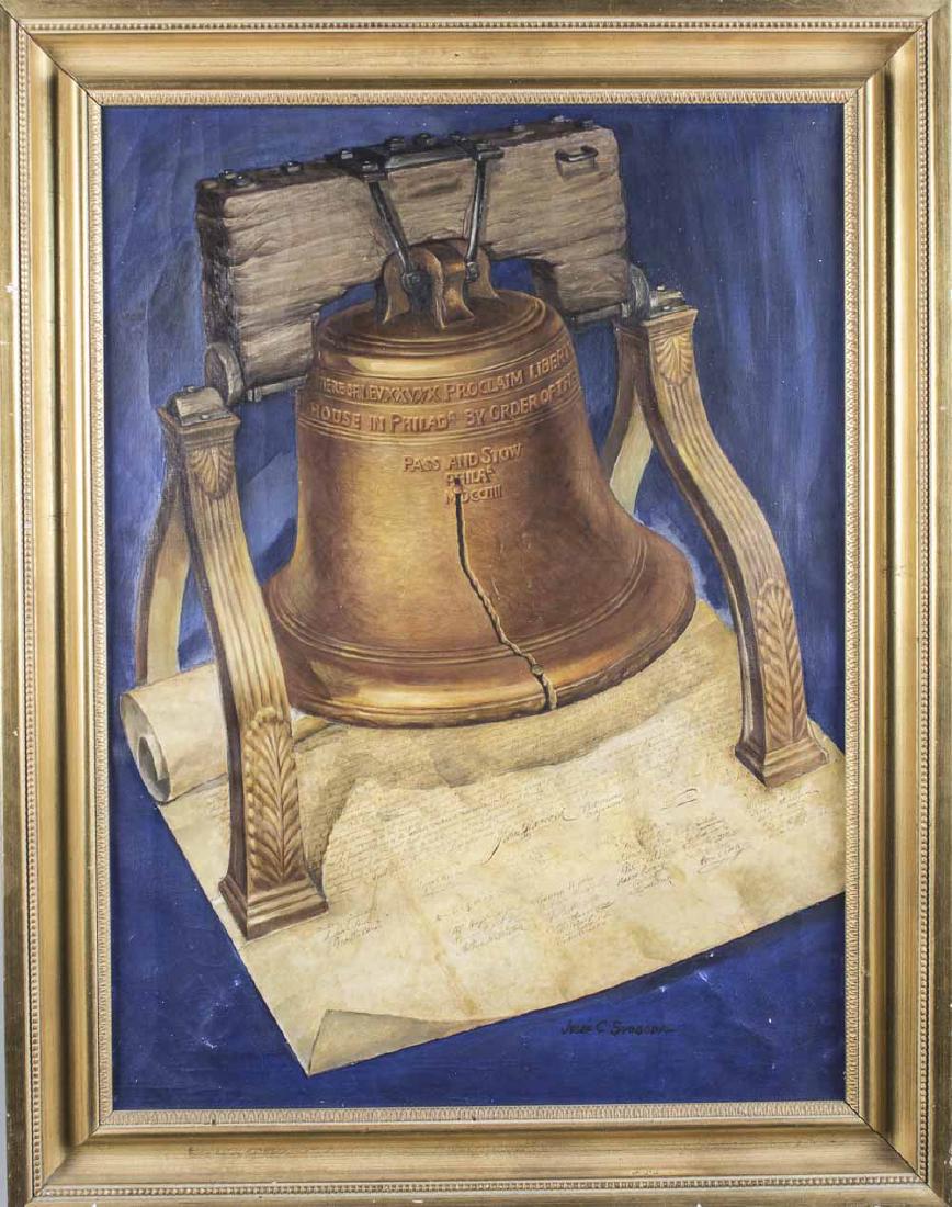 Josef Cestmir Svoboda (Czech, 1889-1953): Liberty Bell. Oil on canvas. Signed (l.r.). Canvas size 31 x 23 inches. Framed. Notice to bidders: Condition reports and additional photographs are provided by request as a courtesy to our clients, as