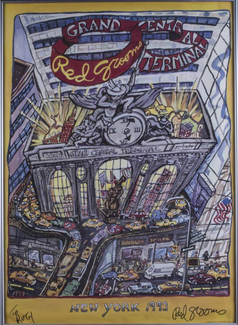 Red Grooms (American, b 1937): Grand Central Terminal. Poster, 1993. Signed in marker (l.r.), dedicated (l.l.). Sight size 32 1/2 x 23 1/2 inches. Framed. Notice to bidders: Condition reports and additional photographs are provided