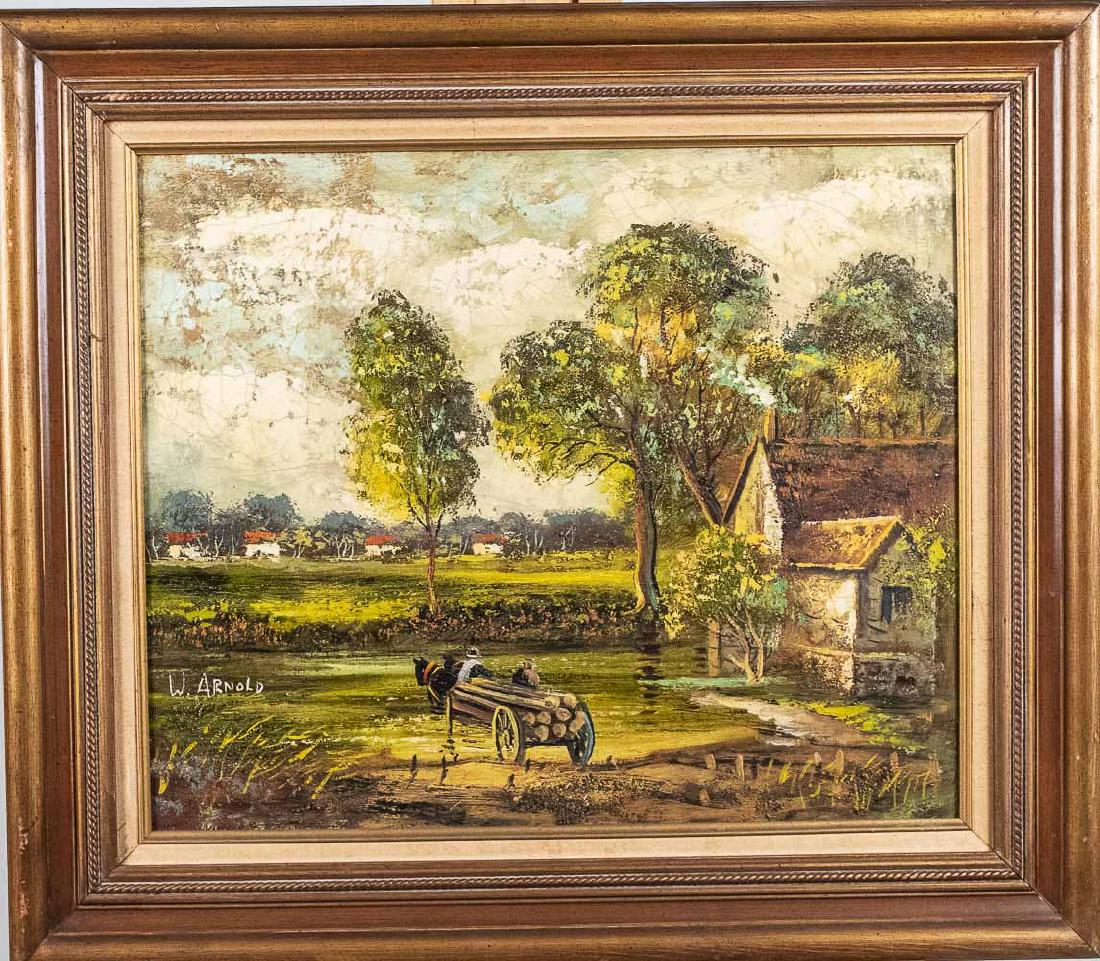 Oil Painting (20th Century): Logging in the country. Oil on canvas. Signed W, Arnold. Framed. Notice to bidders: Condition reports and additional photographs are provided by request as a courtesy to our clients, as such any condi