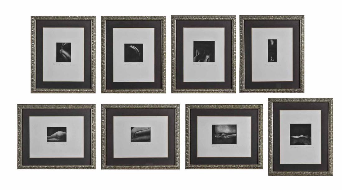 Mikio Watanabe (Japanese, b 1954) *: "Satin Suite" Portfolio of eight framed mezzotints, printed by the artist in Paris, and published by Multiple Impressions in 1984. Number 4 in an edition of 30. With slipcase. Sight size, 4 1/2 x 5 3/