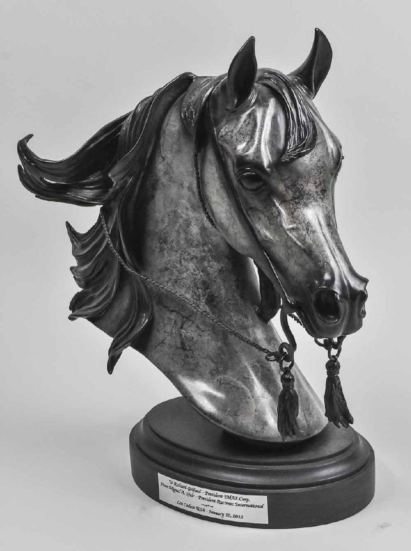 Horse Head: Presentation trophy. Notice to bidders: Condition reports and additional photographs are provided by request as a courtesy to our clients, as such any condition report is only an opinion and should no