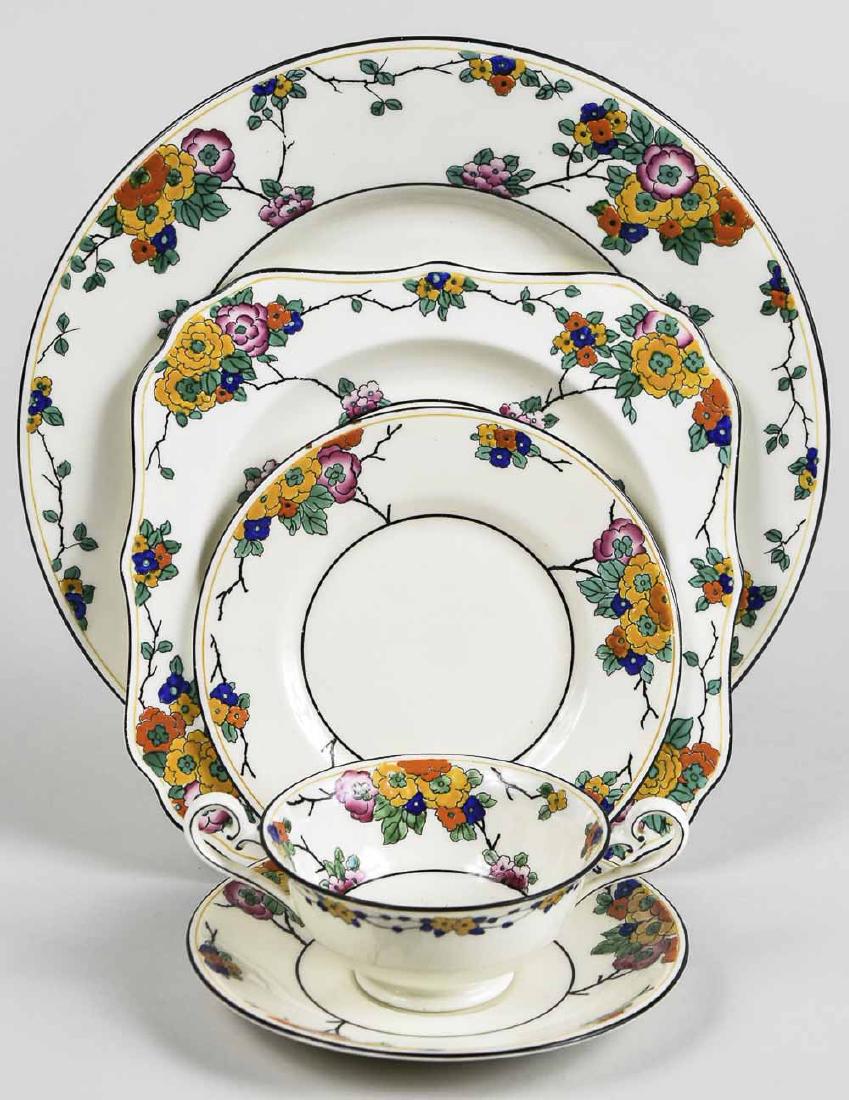 Royal Doulton Dinner Service: Approximately one hundred pieces, H2744 (Scalloped) pattern, comprising eleven dinner plates, eleven square salad/dessert plates, sixteen bread plates, five bowls, seven fruit bowls, ten cream soup bo