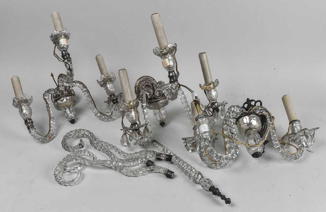 Group of Three Crystal Sconces: Including a pair and a single Notice to bidders: Condition reports and additional photographs are provided by request as a courtesy to our clients, as such any condition report is only an opinion and 