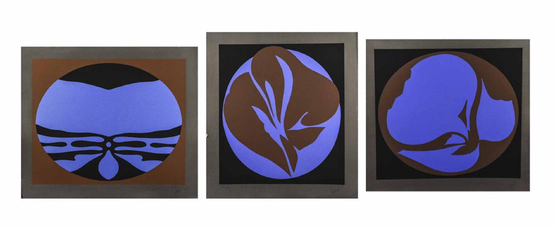 Jack Youngerman (American, b 1926): Three screenprints. Signed illegibly at lower right,and editioned 12/100. Sheet size, largest, 35 x 32 inches. Notice to bidders: Condition reports and additional photographs are provided by request a