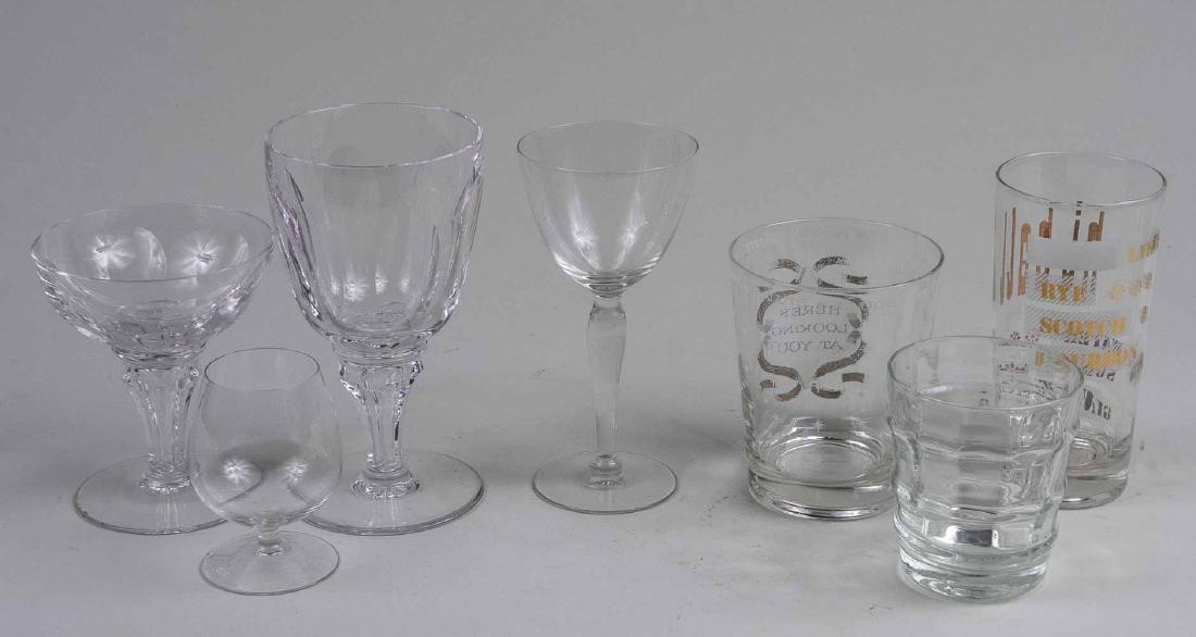 Miscellaneous Group of Stemware and Barware: Approximately forty eight pieces, including highball and old fashioned glasses, water goblets, wine glasses, sorbet glasses, and snifters. Various sizes. Notice to bidders: Condition reports and addit