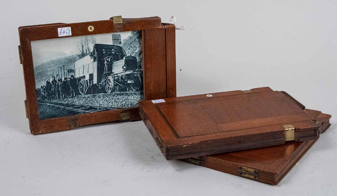 Three Wood Picture Frames: Converted from 4 x 5 film holders. Notice to bidders: Condition reports and additional photographs are provided by request as a courtesy to our clients, as such any condition report is only an opinion