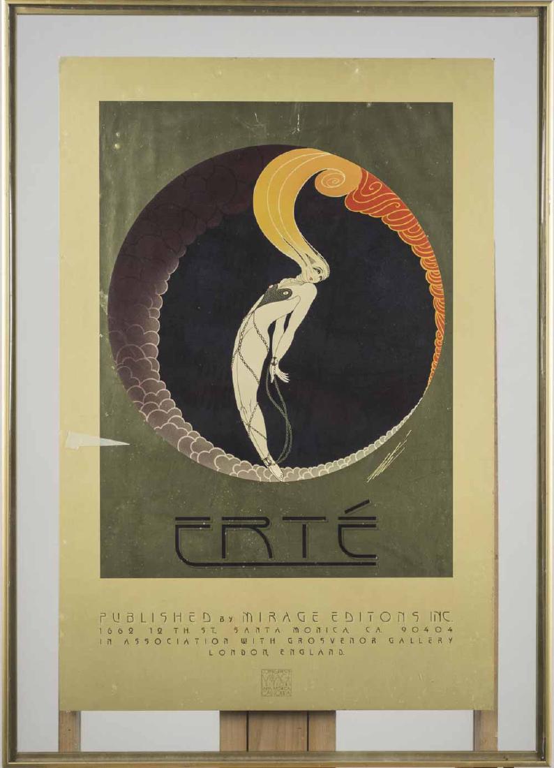 Erte LAmour Poster: LAmour, Erte (Romain de Tirtoff ) Poster published by Mirage Editions. Offset Lithograph with the edition of metallic gold ink. Poster size 29.25 x 18 inches. Framed. Notice to bidders: Condition repo