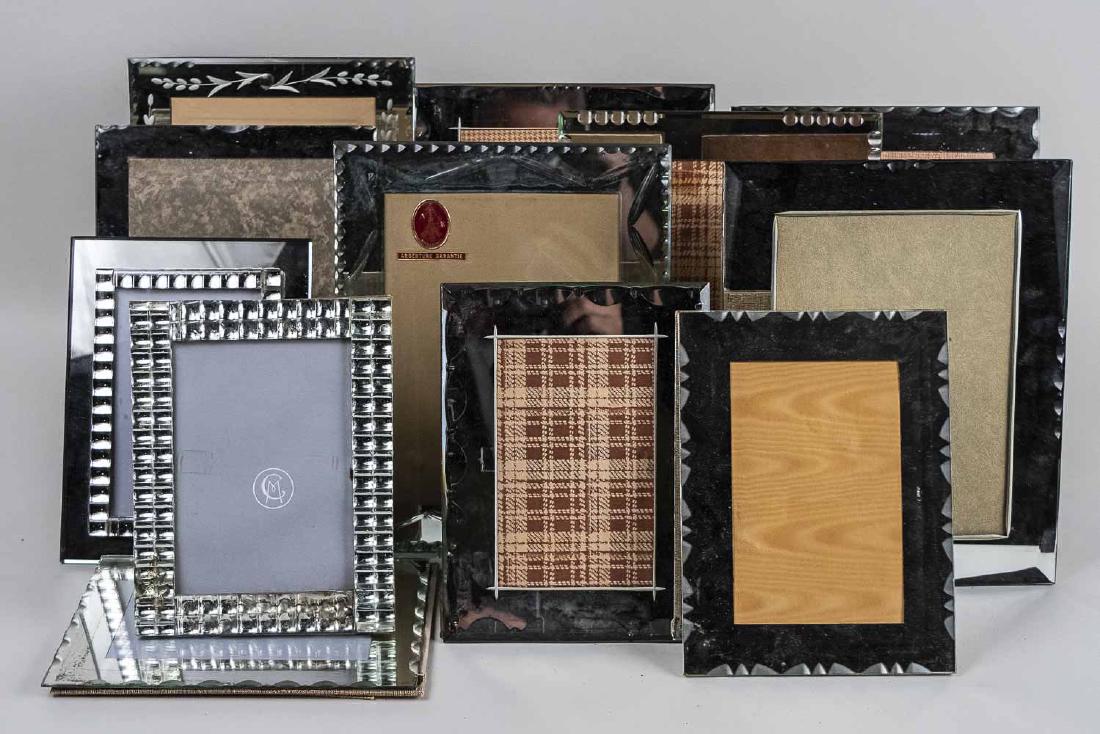 Group of Mirrored Picture Frames: Various makers and styles. Largest, holds 8 x 10 photograph. Notice to bidders: Condition reports and additional photographs are provided by request as a courtesy to our clients, as such any condition