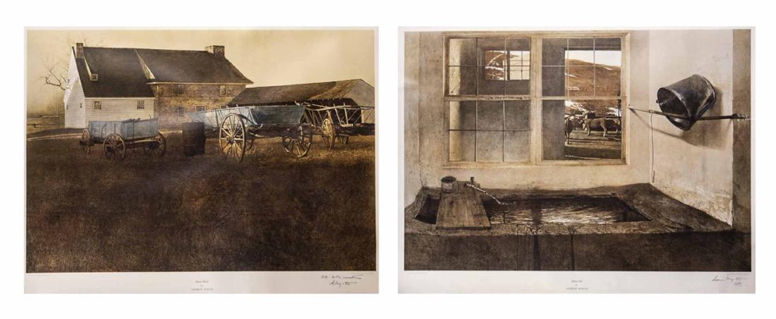 Two Signed Andrew Wyeth Collotypes: Published by Triton Press Notice to bidders: Condition reports and additional photographs are provided by request as a courtesy to our clients, as such any condition report is only an opinion and shou