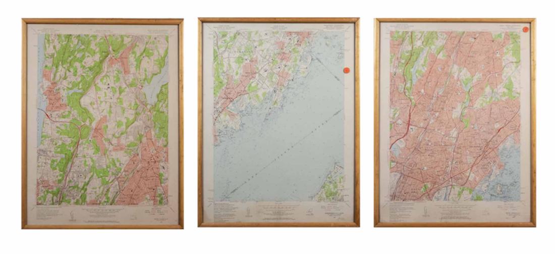 Three Maps of Westchester Area: (1) Mamaroneck, US Army Corps of Engineers (2) White Plains and (3) Mount Vernon by the US Department of Interior. Frame size 28 x 22 inches. Notice to bidders: Condition reports and additional photog
