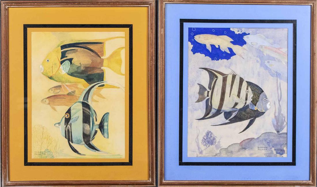 Pair of Watercolors (20th Century): Tropical fish. Watercolor and gouache. Signed Morrow Palmer in pencil at lower right and lower left. Sight size, 13 x 9 1/2 inches. Frame size, 19 x 16 inches. Notice to bidders: Due to the nature of 