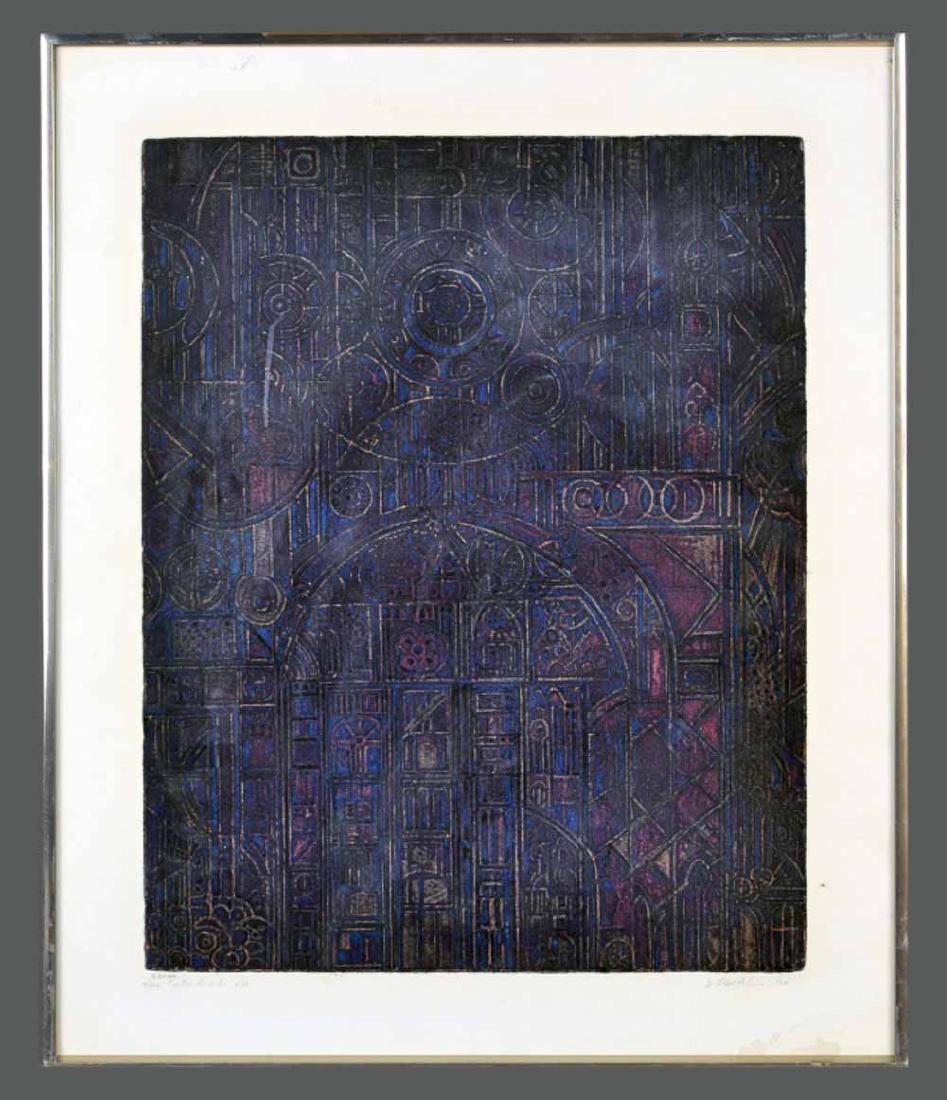 Doris Seidler (British/American, b 1912): Cathedral VIII. Intaglio print. Signed in pencil (l.r.), titled (l.l.), numbered 8/20 (l.l.). Image size 19 1/2 x 15 7/8 inches. Matted and framed. Notice to bidders: Due to the nature of this particu