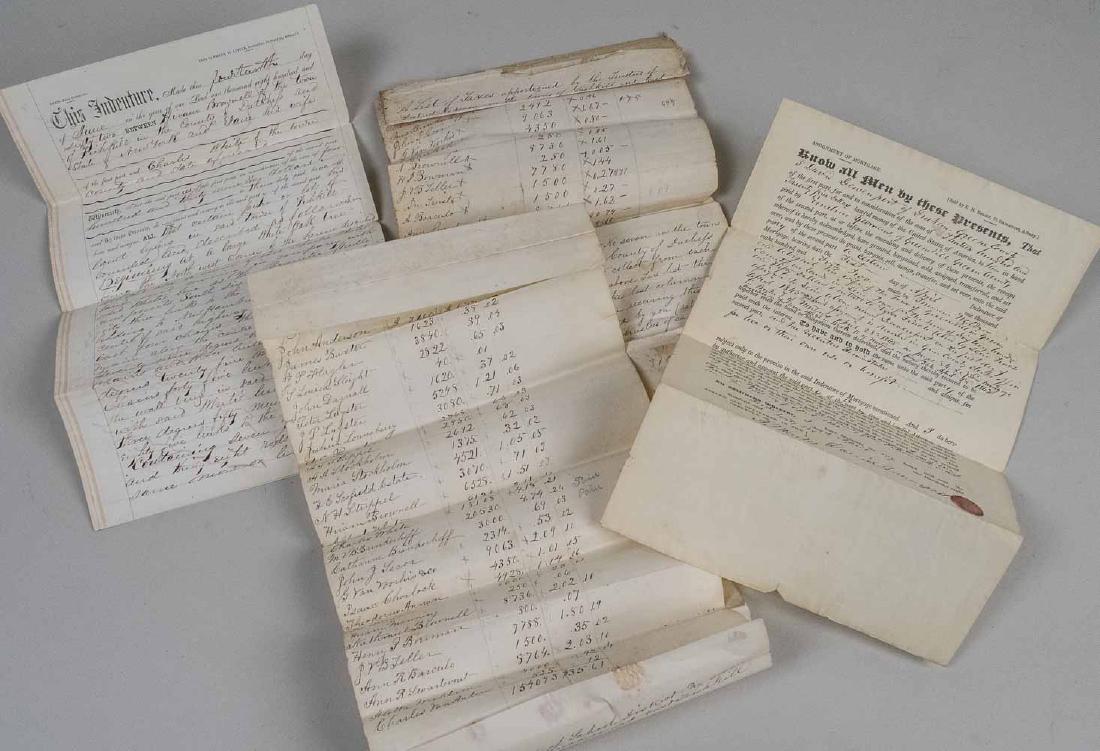 Indenture: (1) Duchess County Land sale dated 1862 between Hiram Brownell and wife and Charles White; (2) An assignment of mortgage between David Davenport and Emiline Yeomans and other deeds and documents. Noti