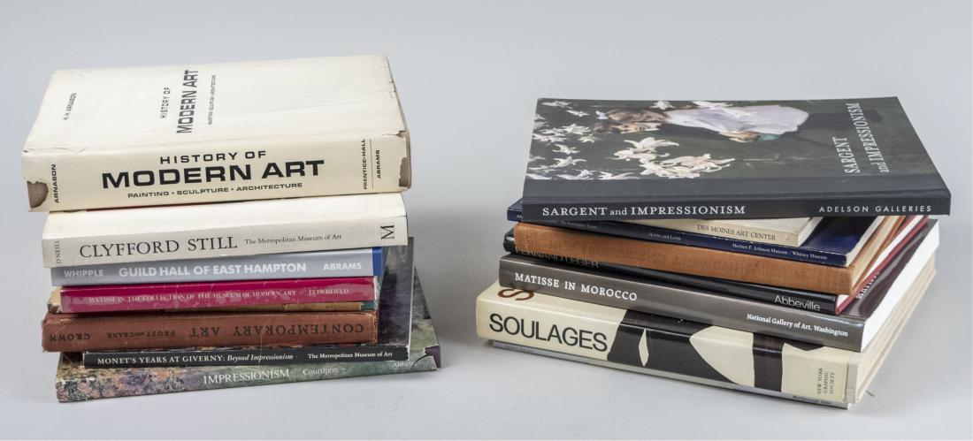 Group of Books on Impressionism and Modern Art: Approximately sixteen books, various authors and subjects, including Matisse, Fernand Leger, Sargent, etc. Notice to bidders: Condition reports and additional photographs are provided by request as a