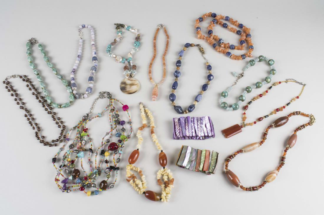 Group of Bead Jewelry: Necklaces and bracelets, various designs and materials. Notice to bidders: Due to the nature of this particular online sale, the lots offered may not be available for detailed condition reports or add