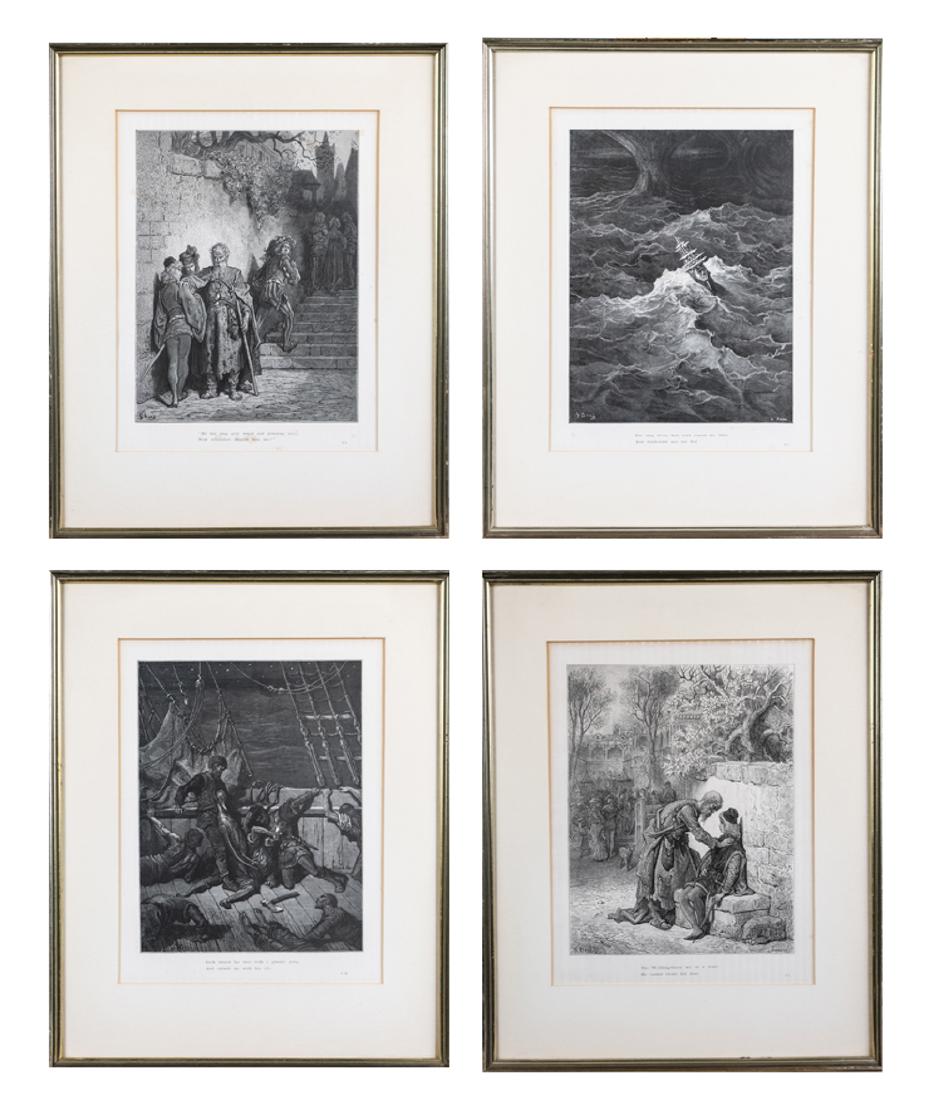 Gustave Dore Rime of the Ancient Mariner Etchings: Thirty nine prints by Gustave Dore from the editition printed by Crete, Corbeil, France . Sheet size, 20 x 16 inches. Matted and framed. Some prints and frames as is. Notice to bidders: Due to the nat
