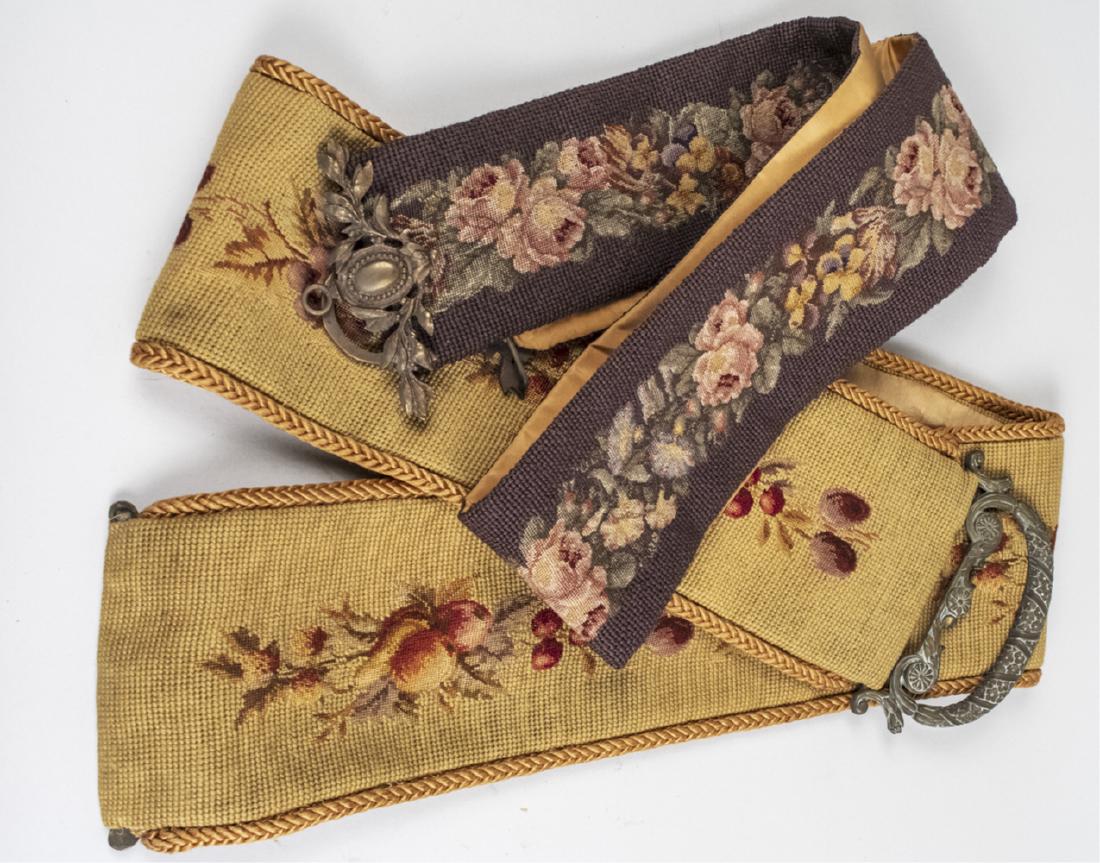 Two Needlework Bell Pulls: Larger, approximately 68 inches. Notice to bidders: Due to the nature of this particular online sale, the lots offered may not be available for detailed condition reports or additional photography. Th