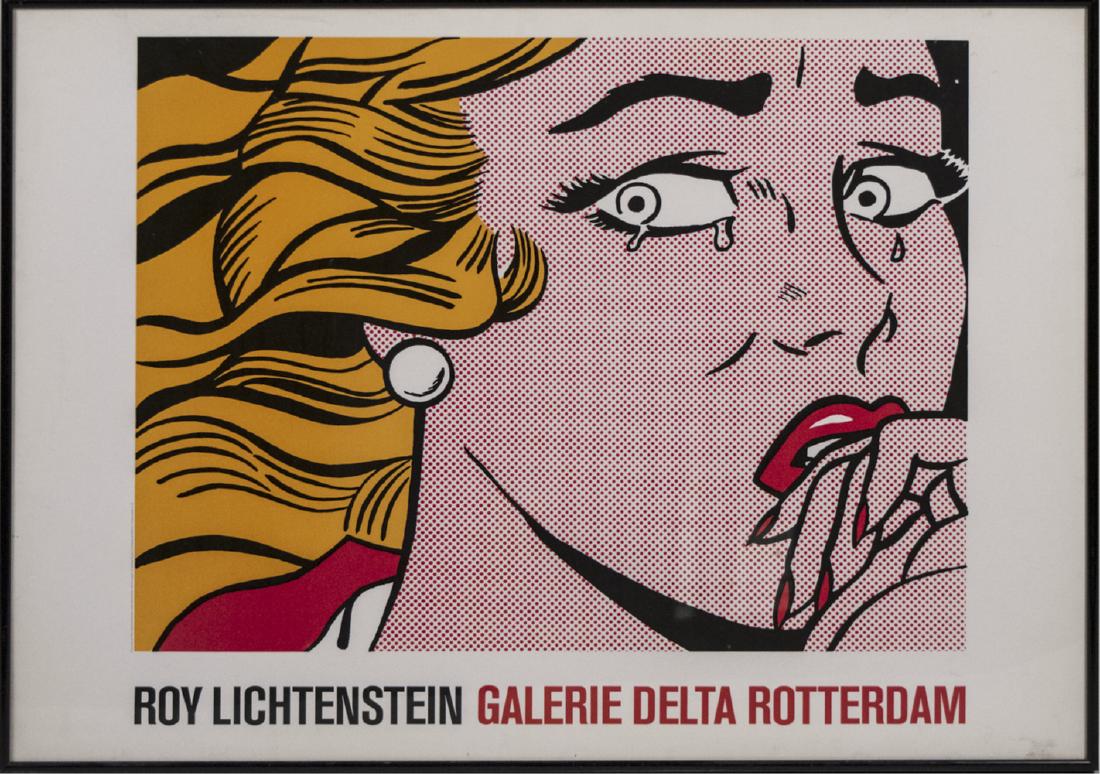 Roy Lichtenstein Poster: Frame size, 24 x 34 inches. Notice to bidders: Condition reports and additional photographs are provided by request as a courtesy to our clients, as such any condition report is only an opinion and sh