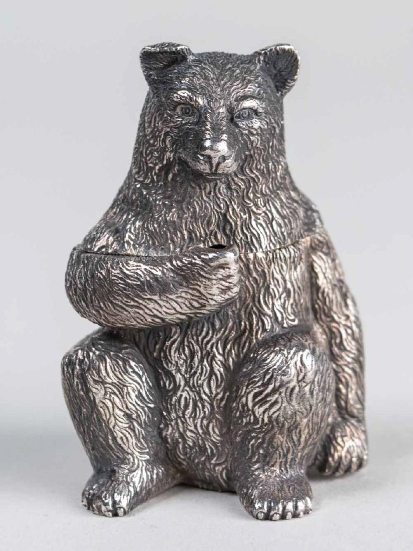Buccellati Silver Bear *: Cast in seated position. Height 3 inches. Notice to bidders: Condition reports and additional photographs are provided by request as a courtesy to our clients, as such any condition report is only an 