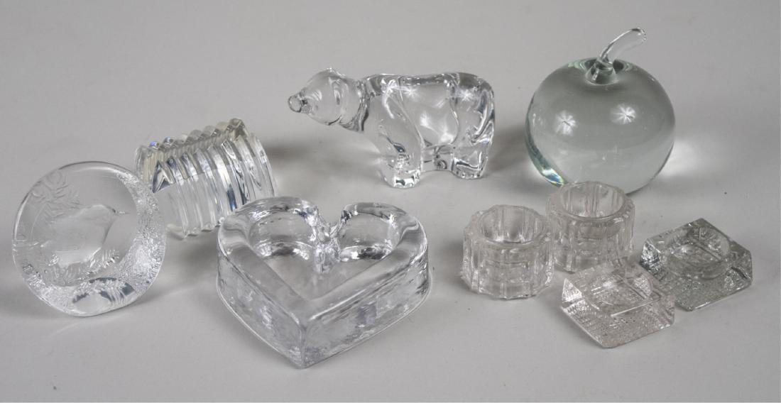 Group of Glass Paperweights: Including an apple, a bear, a bird, a heart, etc. Apple, height 4 inches. Notice to bidders: Due to the nature of this particular online sale, the lots offered may not be available for detailed condit