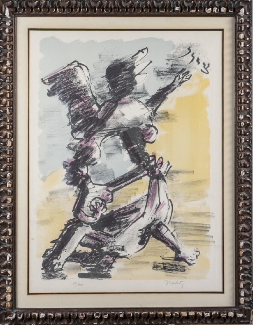 Jacques Lipchitz (French, 1891 - 1973): Zion. Color lithograph on paper. Signed in pencil at lower right. Editioned 32/200. Sight size, 25 1/2 x 19 inches. Frame size, 52 x 25 inches. Matted and framed. Notice to bidders: Due to the nature