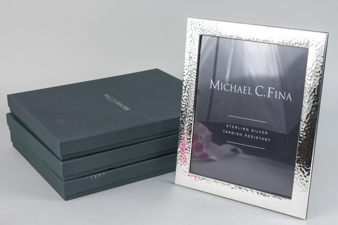 Set of Three Michael C Fina Silver Picture Frames: Greenwich pattern 8 x 10 frames. Notice to bidders: Due to the nature of this particular online sale, the lots offered may not be available for detailed condition reports or additional photography. Th